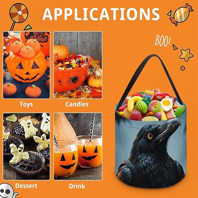 Halloween Candy Bucket - Frightening Halloween Crow Trick Or Treat Candy Bag, Gift Bag for Party Favor Supplies