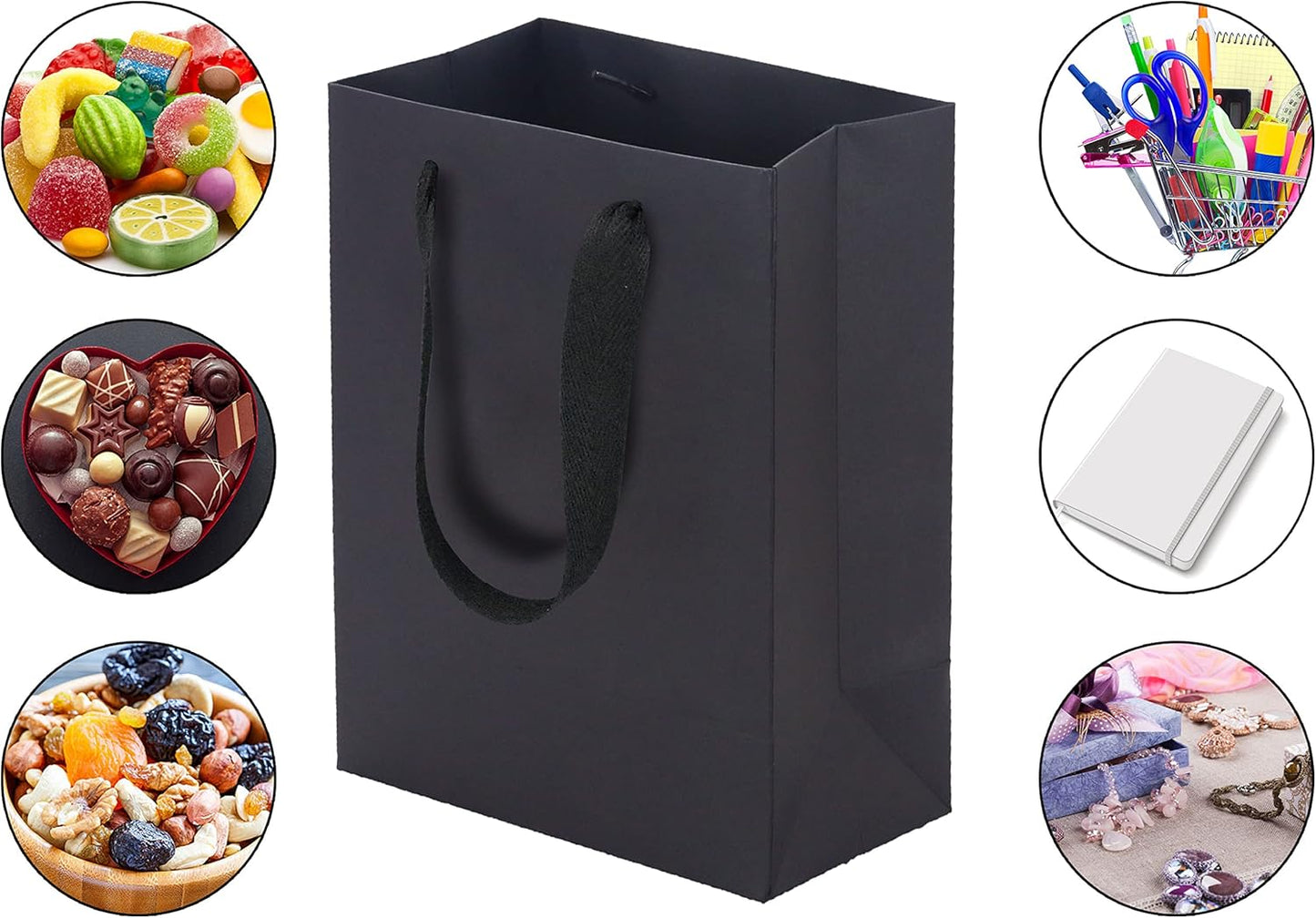 HUAPRINT 30 Pack Black Gift Bags with Ribbon Handles,5.25x3.25x8 inch Paper Bag Bulk for Shopping Party Favor Merchandise Business Wedding