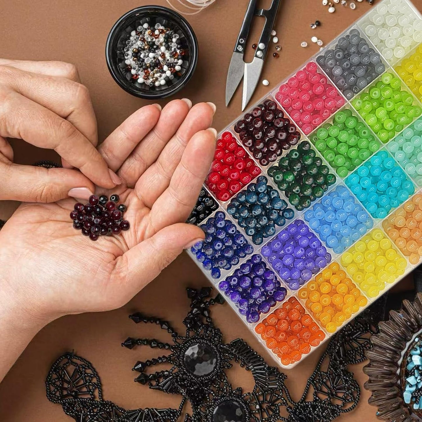 Dayify 3000 pcs 6mm Round Glass Beads for Bracelets, 48 Colors Crystal Beads for Bracelet Making, Jewelry Making and DIY Crafts (42 Solid Colors and 6 Mermaid Colors)