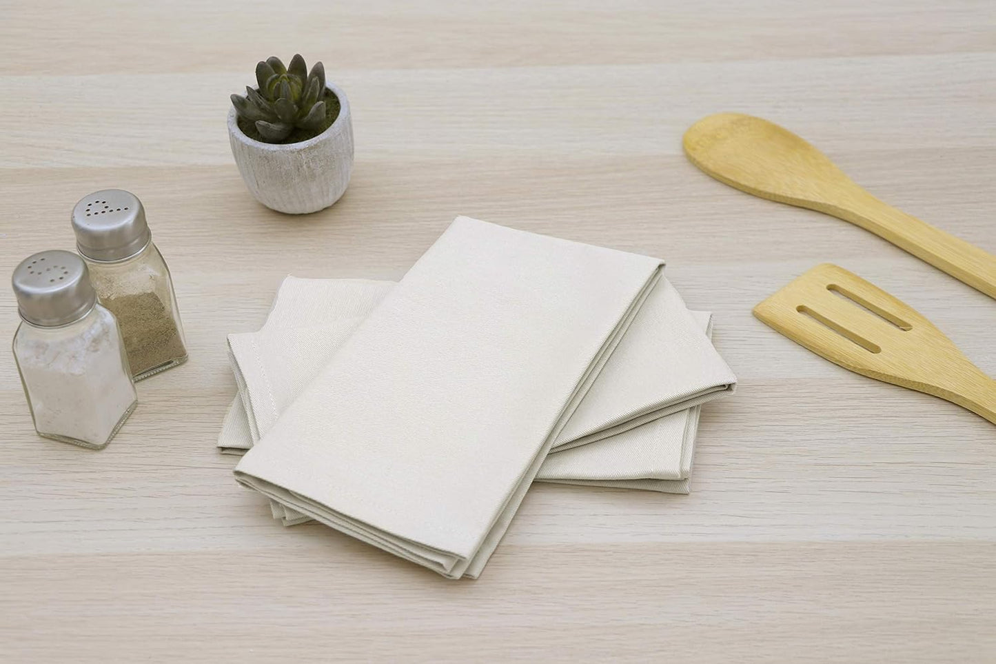 AMOUR INFINI Cotton Cloth Napkins Set of 6 Solid Soft with Hemmed Edges Hotel Quality 18x18 inch Dinner Napkin Ideal for Everyday Use Dining, Table Decoration (Beige- 18x18 Inches)