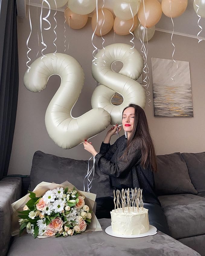 Cream 8 Balloon, Number Balloons 40 Inch, Cream 8th Birthday Decorations for Boys Girls, Birthday Balloons Party Supplies, Number 8 Balloon