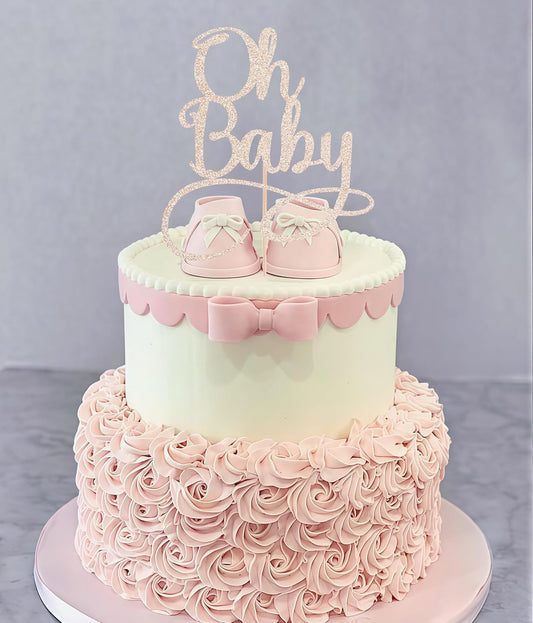 Oh Baby Cake Topper - Rose Gold Glitter Baby Birthday Party Cake Decoration Supplies, for Baby Shower/Gender Reveal Party Photo Booth Props