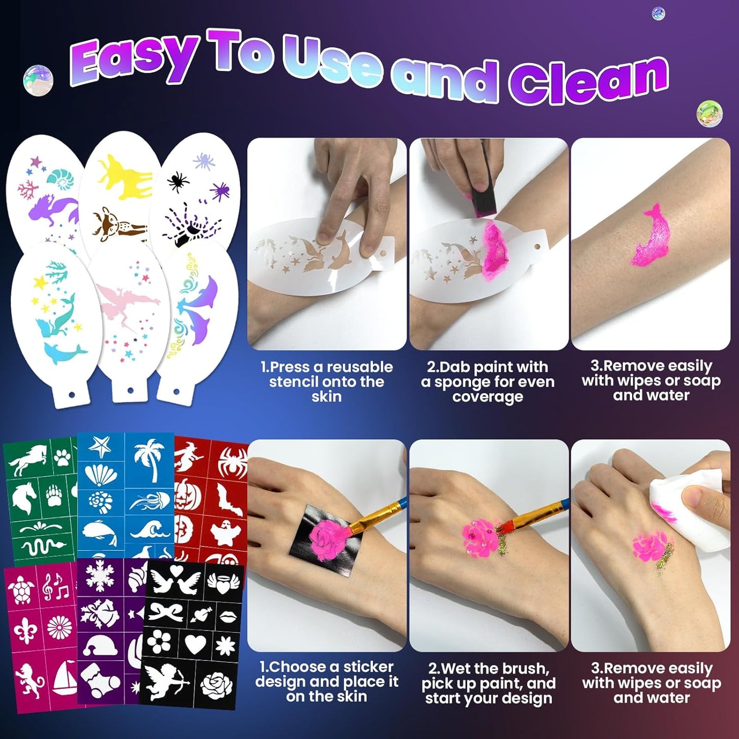 Professional Face Painting Kit for Kids – 22 Colors Non-Toxic Face & Body Paints with Rainbow Palette, Brushes, Stencils, Glitter & Gems for Birthday Parties, Halloween, Festivals, School Events
