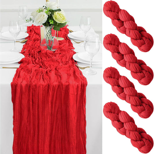 4Pack Red Table Runner 10FT Cheesecloth Table Runner 35x120Inch Long Boho Cheese Cloth Table Runners Rustic Gauze Table Runners for Party Christmas Wedding Bridal Shower Baby Shower Decorations