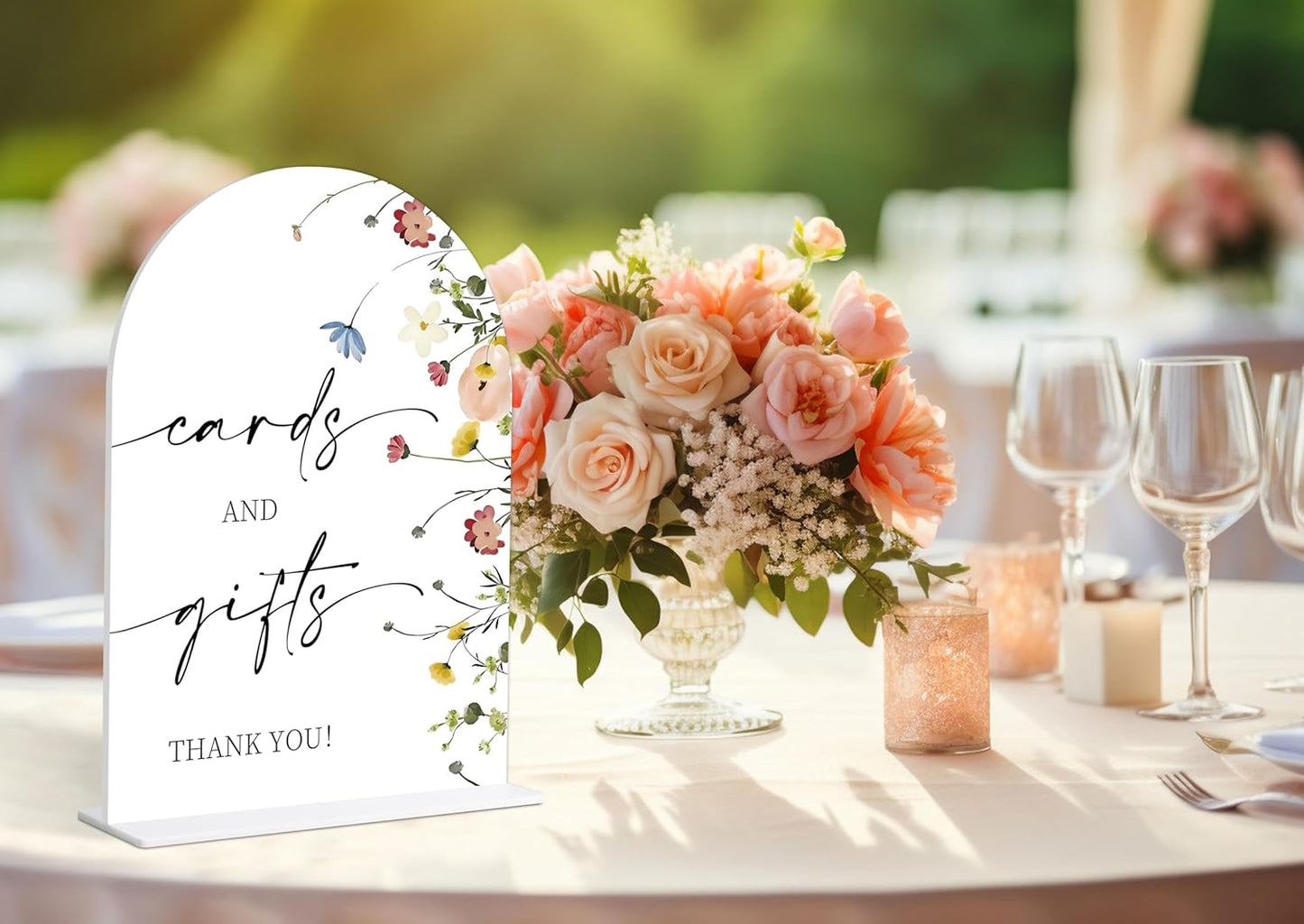 Cards and Gifts Sign, Flower Style Gift Table Sign for Wedding Reception, Bridal Shower and Engagement, Centerpiece Party Decorations, Wedding Shower Favors, 6X8 Inch Acrylic Arch Sign with Stand,37