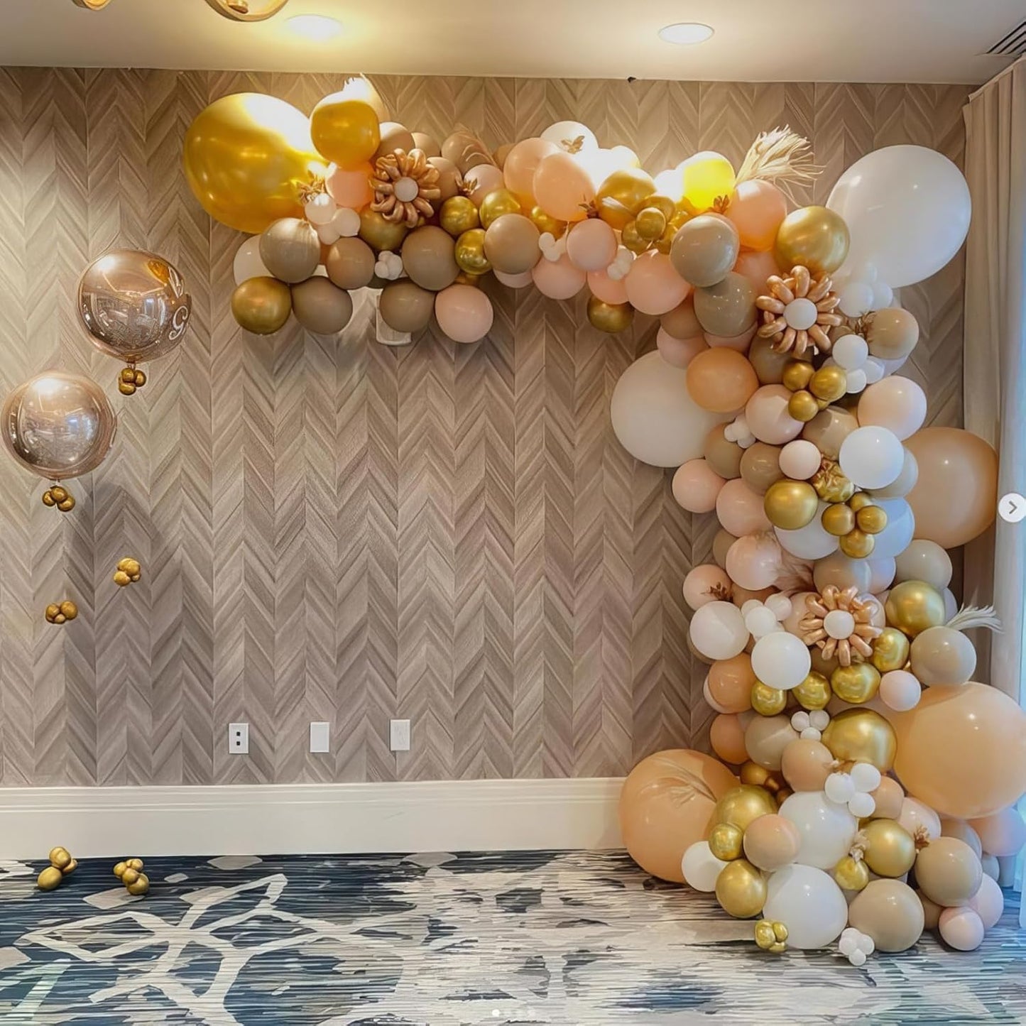 Rose Gold Balloon Arch Kit Nude Light Pink Gold Confetti Party Balloon Garland Metallic Pink White Pastel Orange Balloons for Women Princess Baby Shower Bridal Wedding Brithday Party Decor