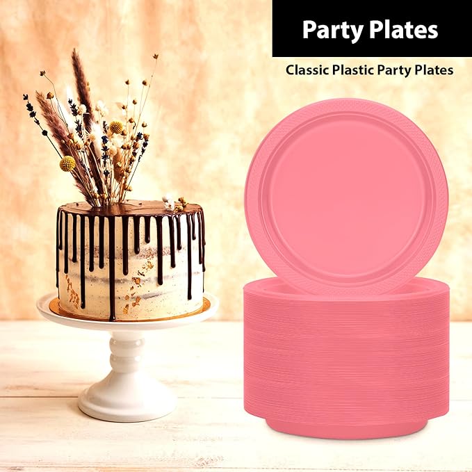Pink Solid Color Premium Heavy Weight Plastic (9") 50 Count - Perfect for Weddings, Parties & Events, Sturdy & Stylish Tableware Solution