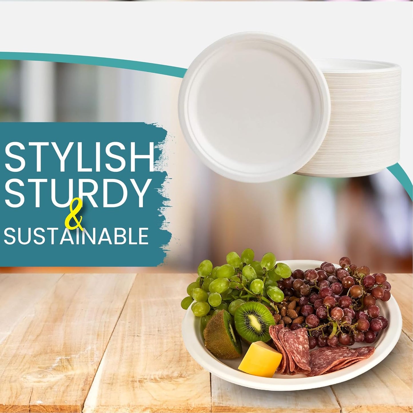 100-Pack Heavy-Duty Compostable Paper Plates 6 Inch Biodegradable Disposable Dessert Plates Natural Sugarcane Bagasse, Eco-Friendly & Microwave Safe - Ideal for Parties or Everyday Use
