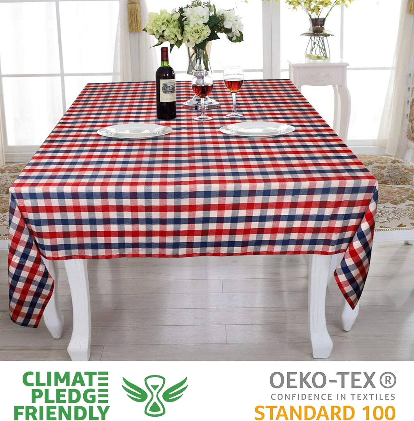 Urban Villa Tablecloth Buffalo Check Table Cloth Tabletop Cover Kitchen Dining Tablecloth 100% Cotton Great Parties Wedding Holiday Dinner Red/Blue/White Rectangle 52X70 Inches 4-6 Seats Table Cloth