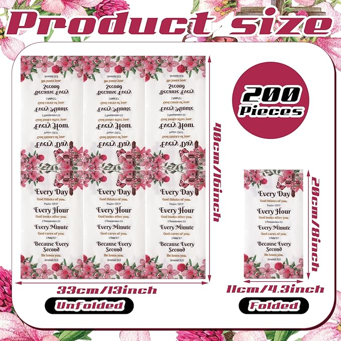 Karenhi 200 Pcs Religious Decorative Disposable Napkins 2 Ply Christian Disposable Hand Towels for Bathroom Bible Verse Paper Napkins Baptism Paper Towel for Wedding(Flower)