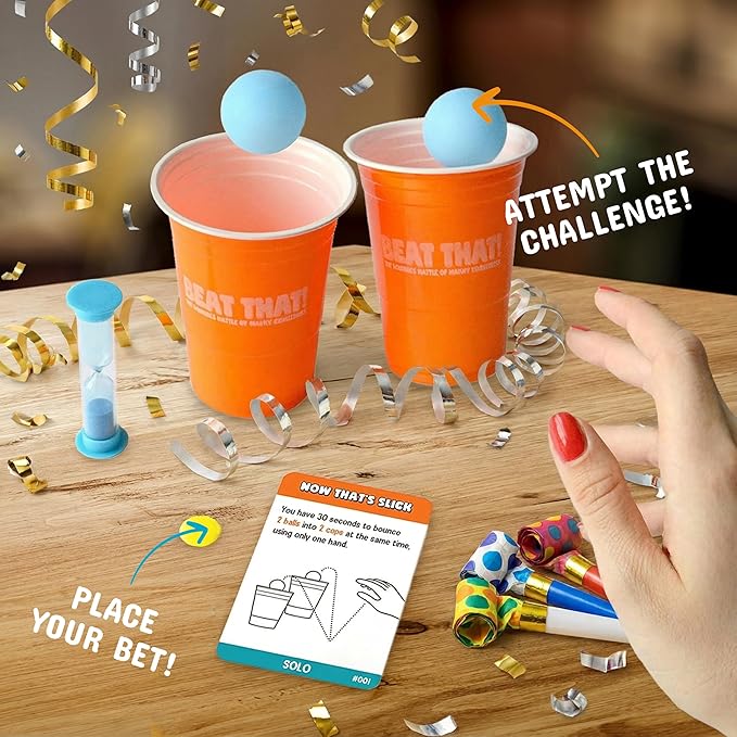 Gutter Games Beat That! Family Game Night Set - 160 Wacky Skill Challenges - Fun Party Activities for Kids and Adults - Interactive Group Game for Birthdays, Holidays, and Gatherings