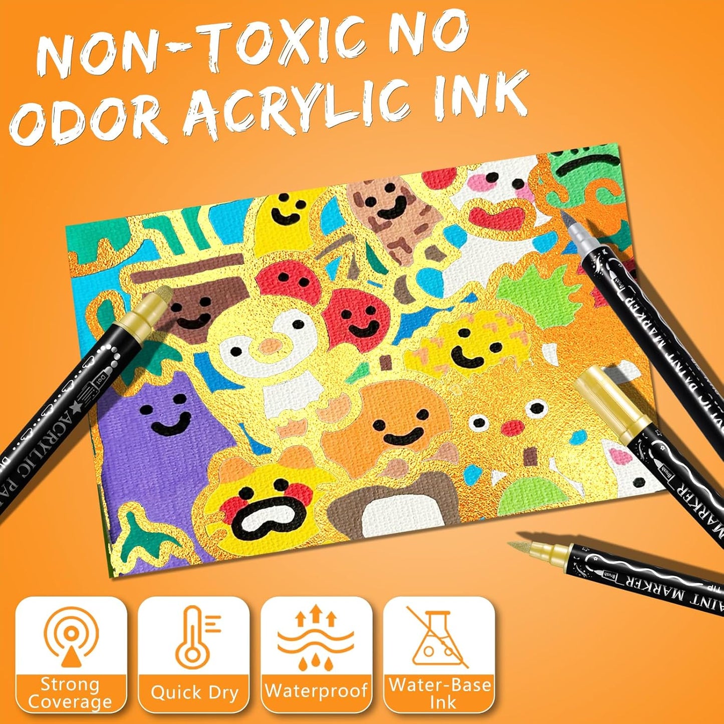 Gold Silver Acrylic Paint Pens Markers, 6 Pc Dual Tips Waterproof Paint Markers For Rock Painting, Fabric, Metal, Glass, Wood, Canvas, Ceramic, Pumpkins, Eggs, Plastic, Non-Toxic & Odor