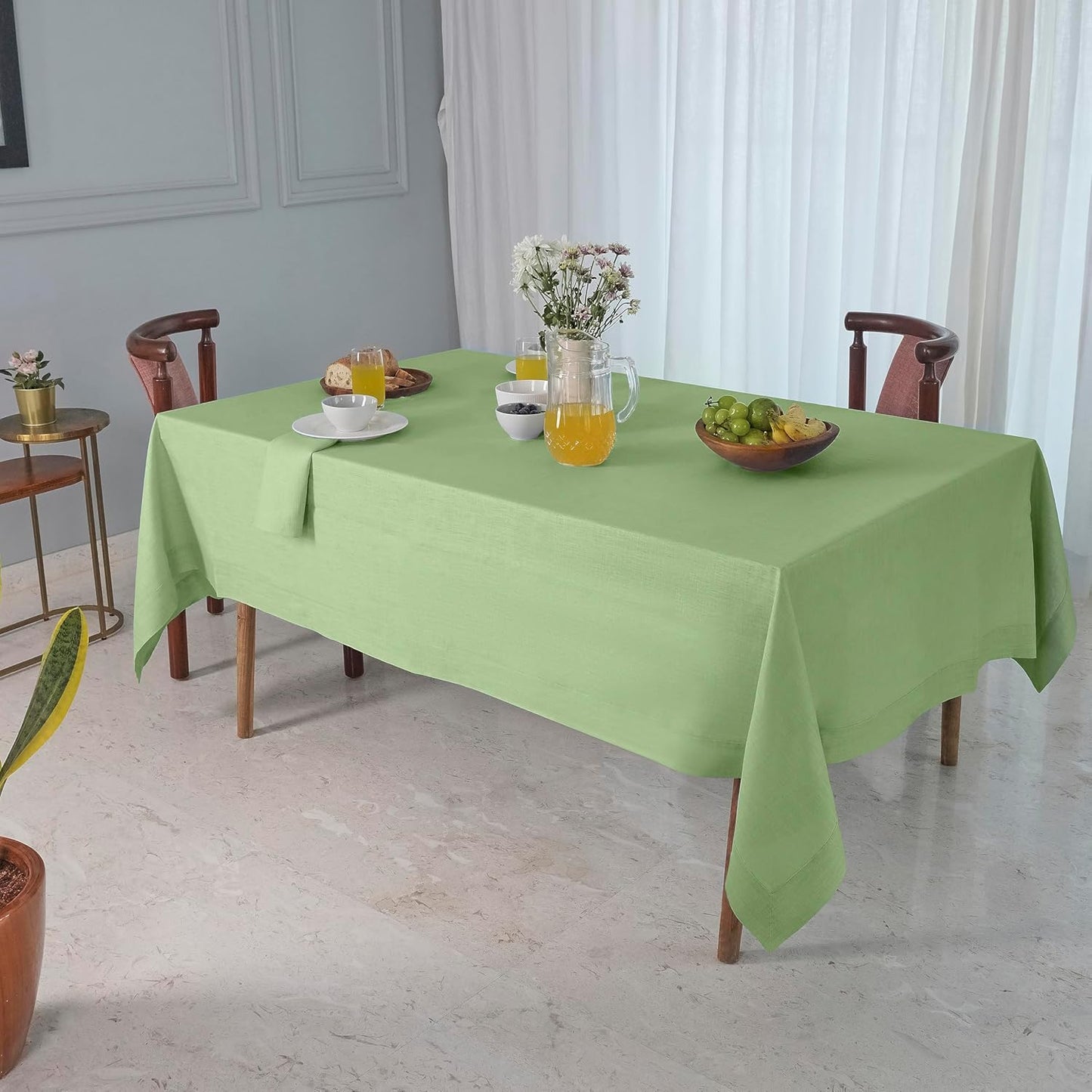 D'Moksha Homes Linen Tablecloth 60 x 120 Inch - 100% Pure Linen Sage Green Table Cloth for Rectangle Tables - Machine Washable Cloth Tablecloth for Fall, Autumn and Halloween
