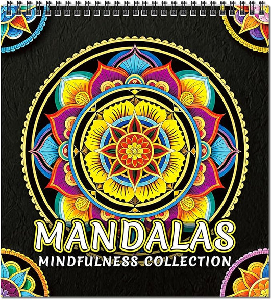 FUN LAVIE Adult Coloring Book - Mandala Coloring Books for Adults Relaxation and Teens Stress Relief, Large Print Spiral Bound Coloring Book for Women,Mandalas Style Mindfulness Stress-Free Patterns