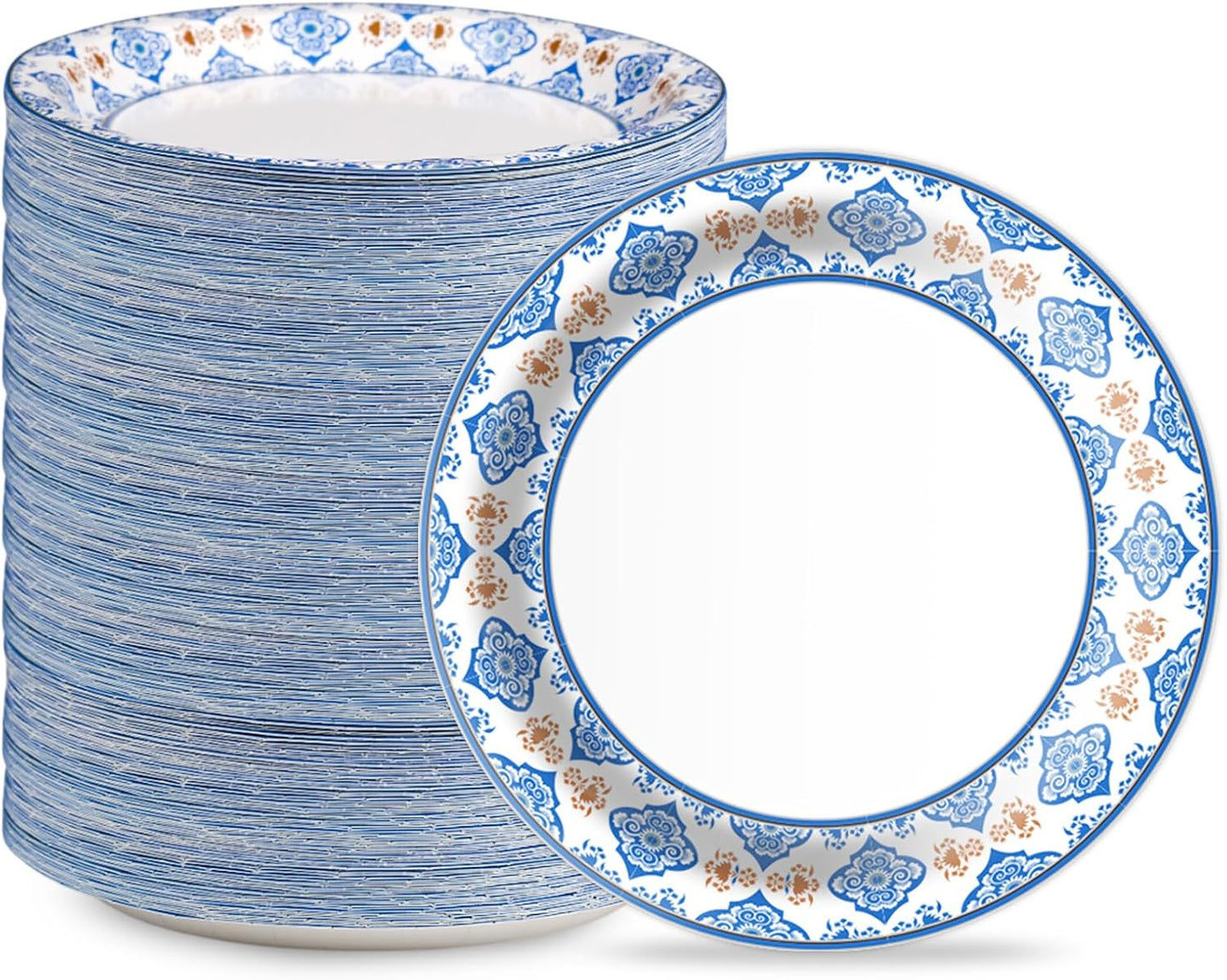 10 Inch Blue Floral Paper Plates, 200pcs Large Disposable Plates, Heavy Duty Flower Plate Tableware for Party, Daily Use, Soak Food,Cut Food, Family Gathering, Dinner Time Birthday Wedding
