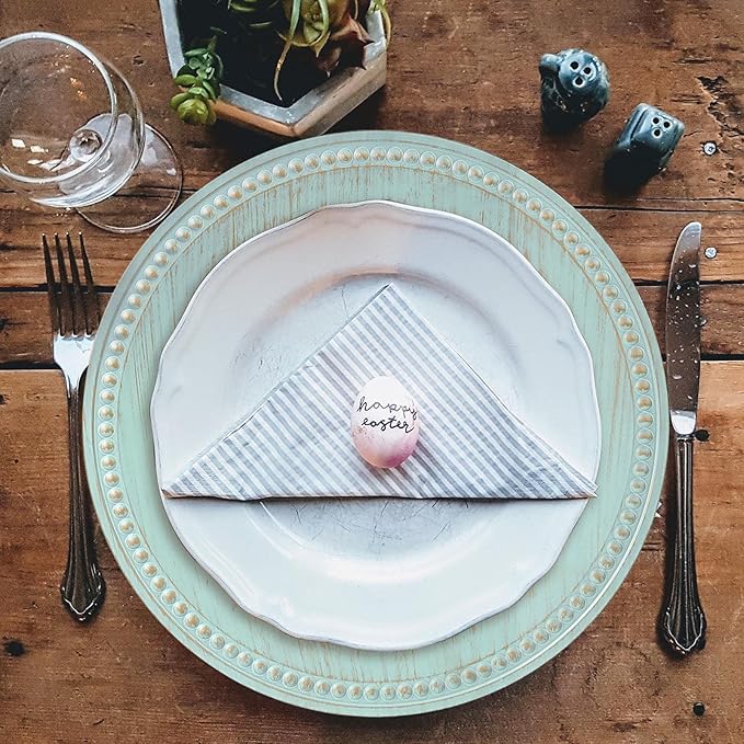 13" Vintage Charger Plates, Turquoise Beaded Chargers for Dinner Plates Set of 6, Reusable Decorative Charger Plate Set Bulk Wedding, Suitable for Easter, Anniversaries, Valentine's Day, Baby Shower