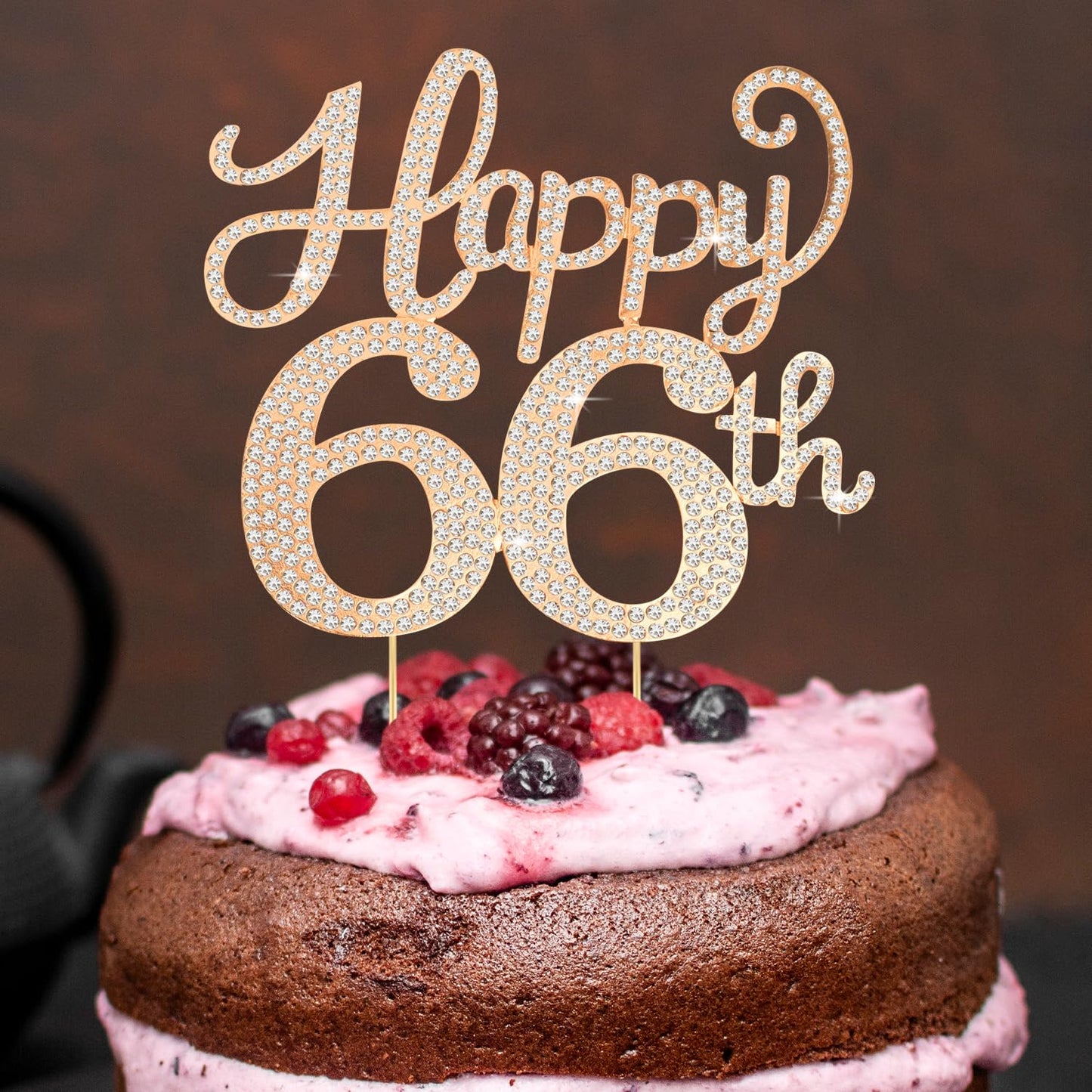 Happy 66th Birthday Decorations,66th Birthday Gold Rhinestone Cake Topper - Cheers to 66 Years Old Bday Party Metal Sparkly Cake Centerpieces Sign.