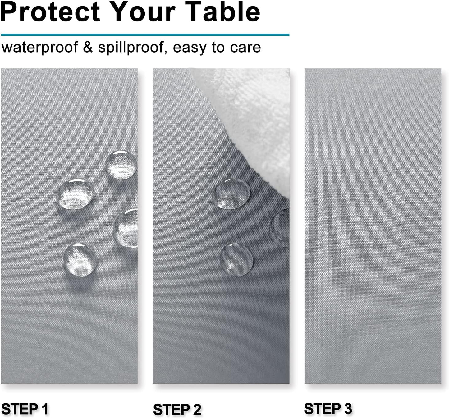 Hiasan Silver Grey Rectangle Tablecloth - Waterproof and Spillproof Washable Fabric Table Cloth for Dining Room Kitchen Party and Outdoor, 90 x 132 Inch