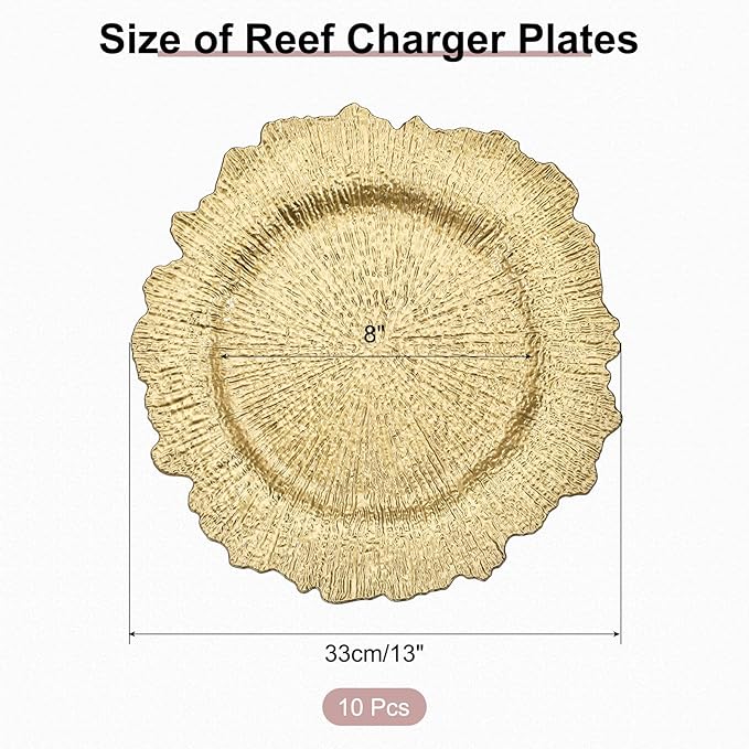 uxcell 10pcs Charger Plates Bulk 13 Inch Plastic Charger Plates Round Plate Charger for Dinner Wedding Party Event Table Setting Decoration Gold