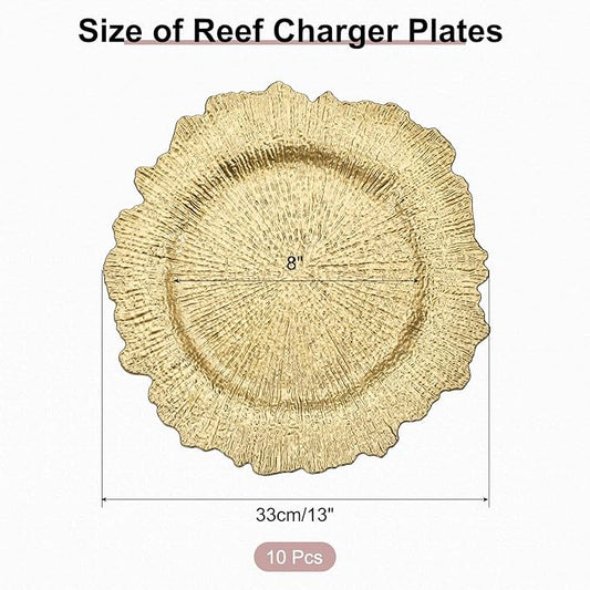 uxcell 10pcs Charger Plates Bulk 13 Inch Plastic Charger Plates Round Plate Charger for Dinner Wedding Party Event Table Setting Decoration Gold