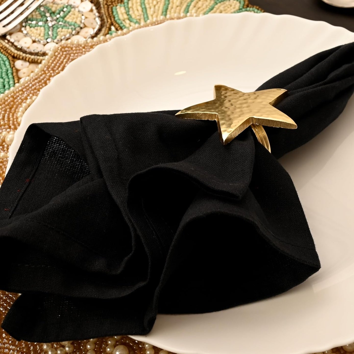 12 Pcs Lightweight Metal Napkin Rings - Gold Star Metal Holders for Elegant Table Decor, Parties, Weddings, Holidays, Everyday Dining - Metallic Adornment for Table Settings - CLEENTABLE