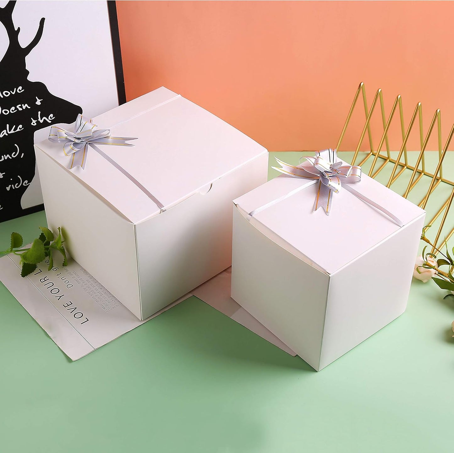 SHIPKEY 10PCS 8x8x8 Inch White Cardboard Gift Boxes with lids |Perfect for Party, Wedding, Christmas, Holidays, Birthdays, and Gifts Wrap, Cube Gift Boxes (20x20x20cm)