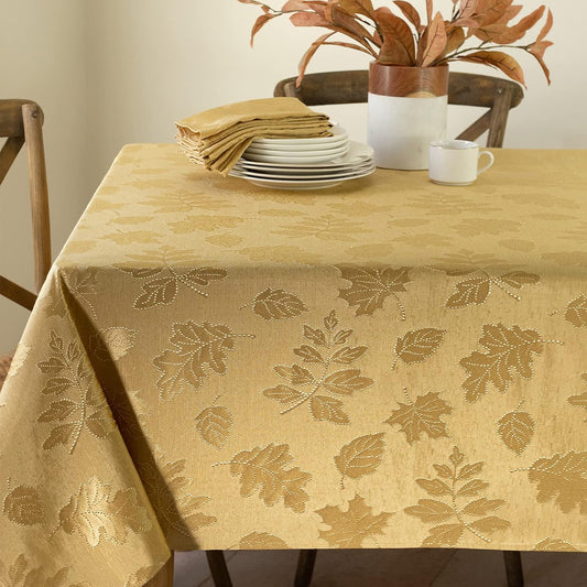 Benson Mills Harvest Legacy Damask Fabric Table Cloth Fall, Harvest, and Thanksgiving Tablecloth (Gold, 60" x 140" Rectangular)