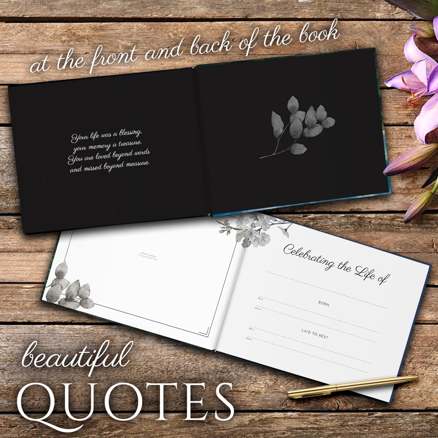 Generic LYKX - Funeral Guest Book Set, Guest Book for Funeral Hard Cover, Sunset Celebration of Life Guestbook, Memorial Service Registry 100 Pages, Funeral Guest Books with Elegant Pen