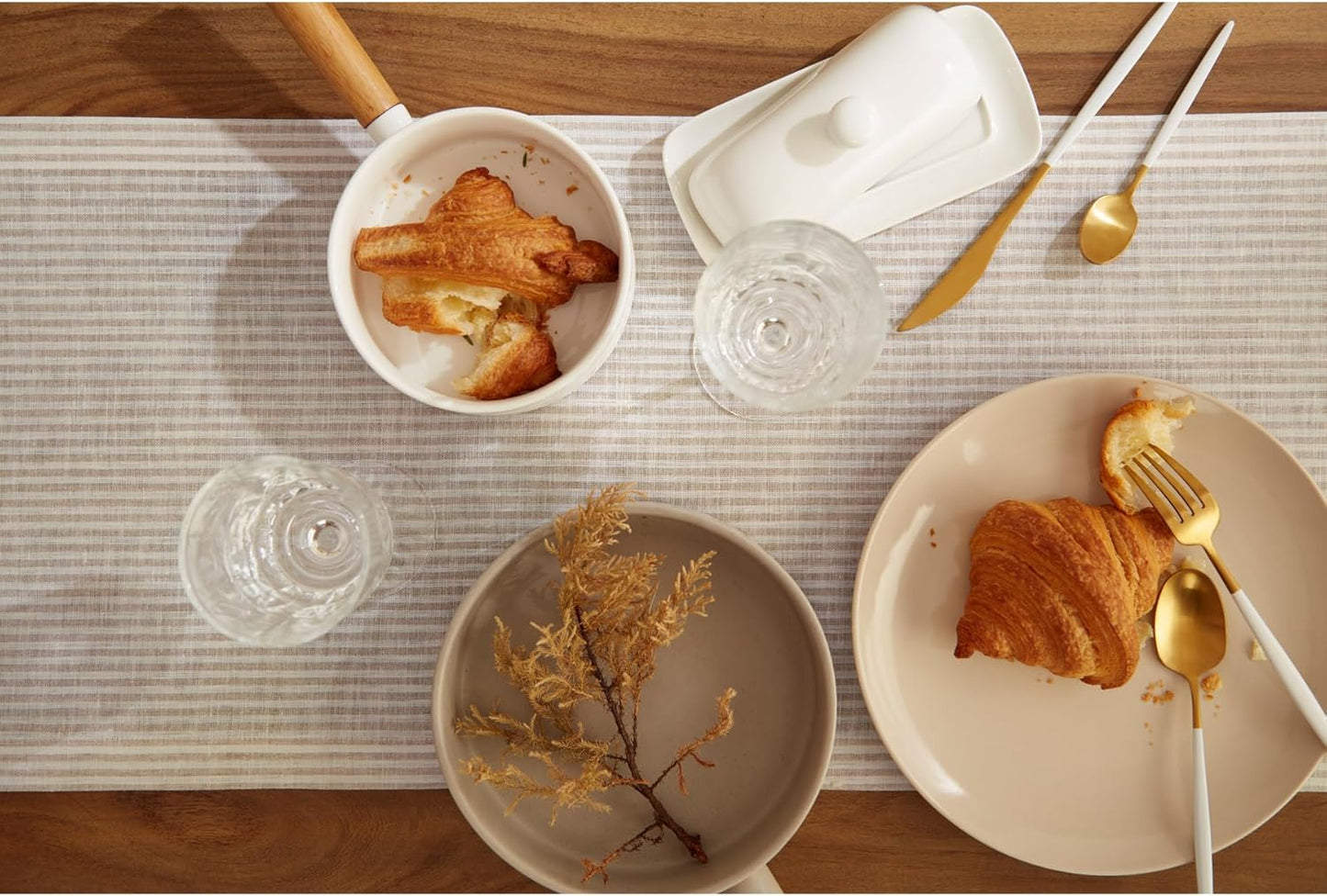 Solino Home Linen Striped Table Runner 36 Inches - Narrow Stripe, 100% Pure Linen Natural and White Small Table Runner 14 x 36 Inch Ideal for Dresser and Coffee Tables - Fall, Halloween, Thanksgiving