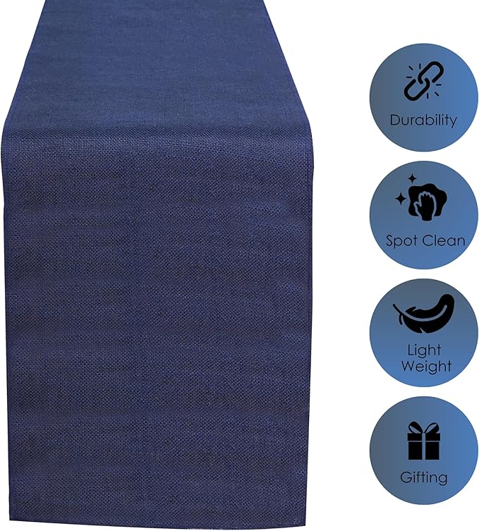 RAJRANG Jute Table Runner Long Burlap Roll Fabric for Party Dining Room Kitchen Wedding Fall Decoration (Blue Depths, L-108 X W-12)