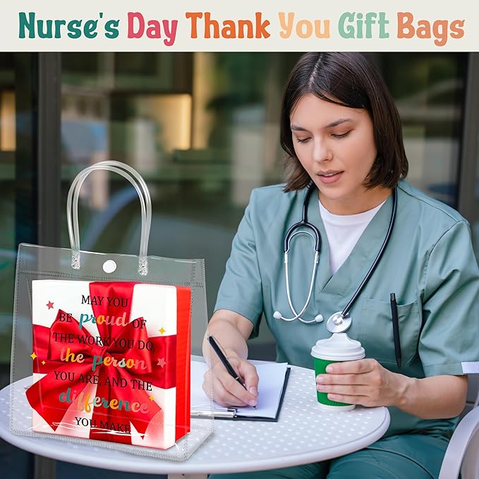 H1vojoxo Employee Appreciation Gift Bags - 24PCS Employee Appreciation Clear PVC Gift Bags with Handle 7.9x3.2x7.9 Inch Reusable Office Team Thank You Gifts Bag for Coworkers Staff Teachers Nurse