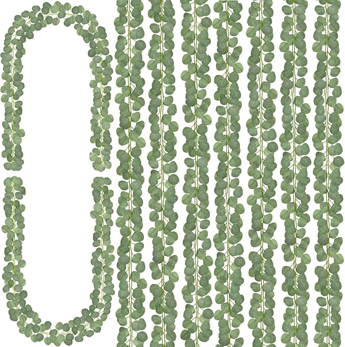 CQURE 48 Pack Artificial Eucalyptus Garland Faux Greenery Garland Eucalyptus Leaves Vines Table Runner for Wedding Party Backdrop Arch Wall Room Decor(336Ft)