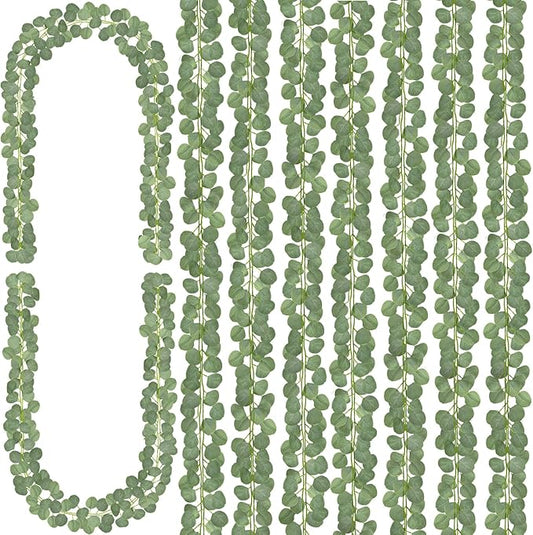 CQURE 48 Pack Artificial Eucalyptus Garland Faux Greenery Garland Eucalyptus Leaves Vines Table Runner for Wedding Party Backdrop Arch Wall Room Decor(336Ft)