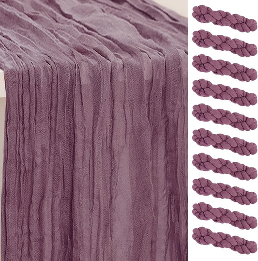 10 Pack Dusty Purple Cheesecloth Table Runner 35x120 Inch 10Ft Rustic Gauze Cheese Cloth Table Runner Sheer Cheesecloth Table Runners for Wedding Party Bridal Shower Decoration
