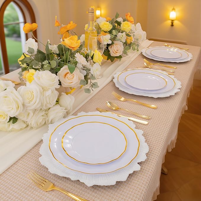 EI 50pcs Reef Charger Plates Bulk,13 Inch Plastic White Charger Plates,Parties,White Chargers for Dinner Plates,Suitable for Wedding,Events