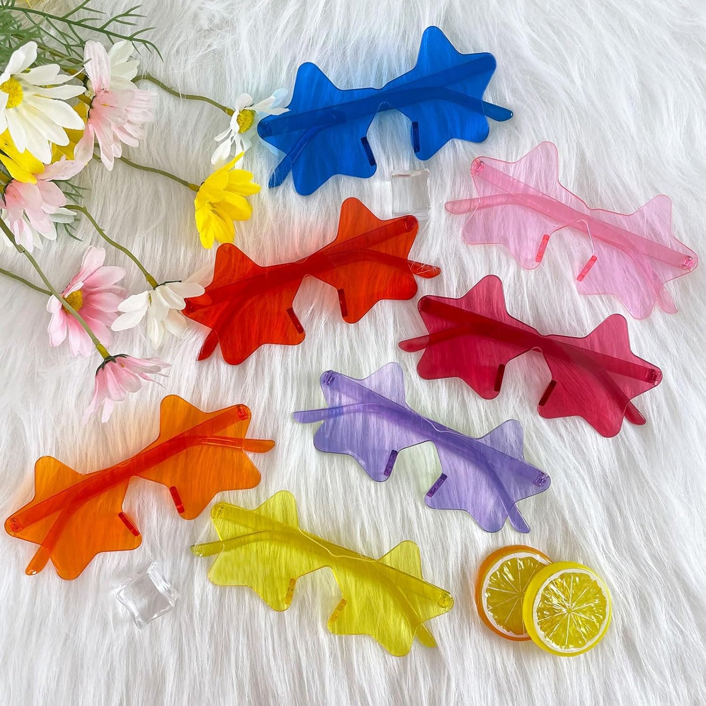 10/20 Pack Star/Heart Shape/Round/Butterfly/Cat Eye/Rectangle/Fire Rimless Tinted Party Sunglasses Color Glasses