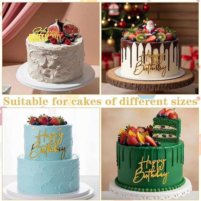 6 Pcs Happy Birthday Cake Toppers,6 Styles Gold Acrylic Happy Birthday Cake Topper Mirror Acrylic Birthdays Sign for Cakes Side Decoration Cakes Party Decorating Supplies