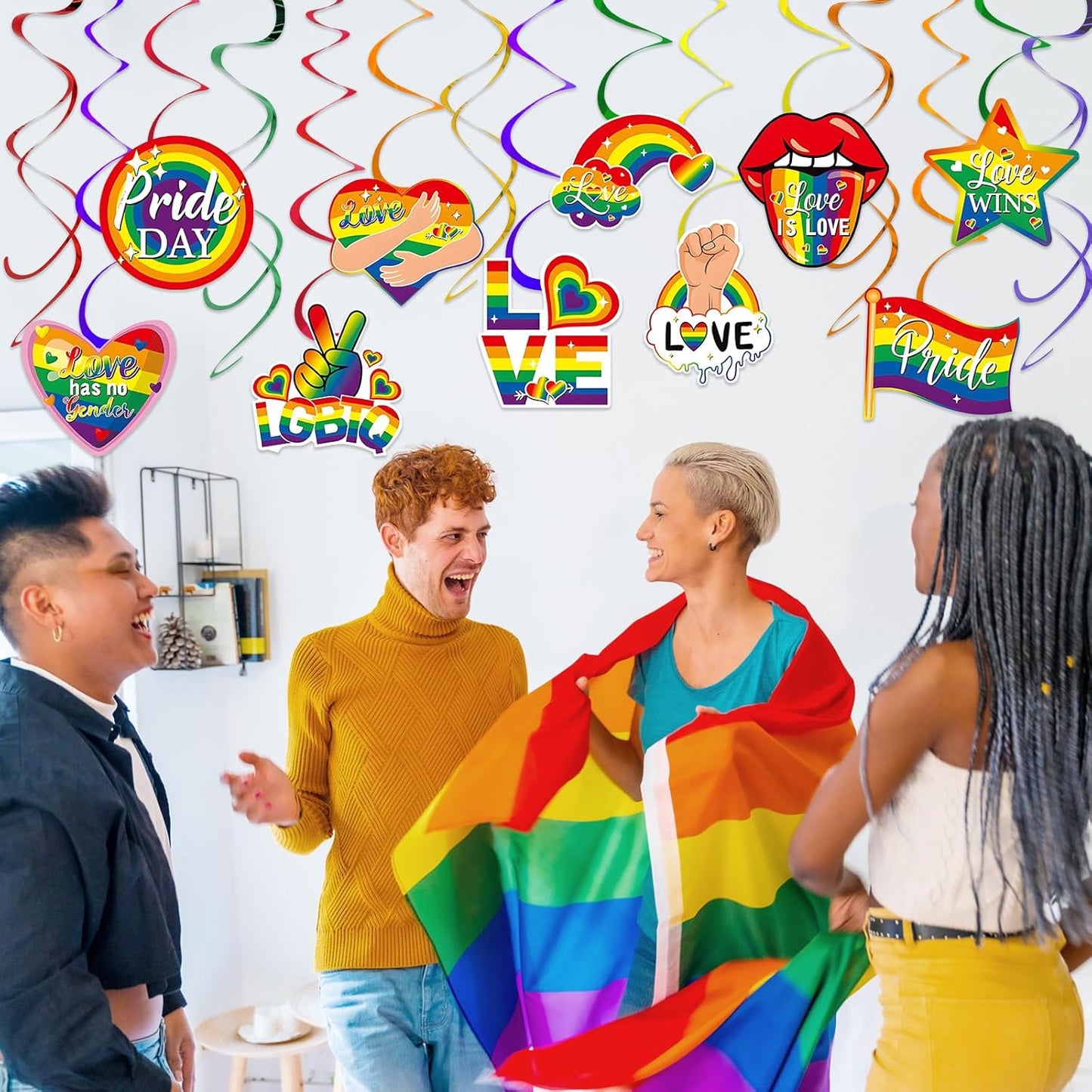 Pride Accessories, Kaluofan 25 PCS Pride Decorations, Love is Love Pride Month Hanging Swirls Decorations for LGBTQ Parade Wedding Celebration Rainbow Friends Party Favor Supplies