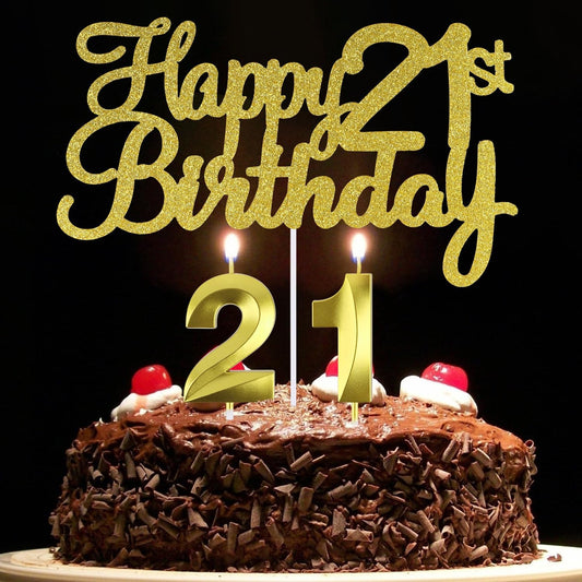 Happy 21st Birthday Cake Topper, 21 Birthday Candles, 21 Cake Topper, Number 21 Candles, Happy 21st Birthday Cake Decorations for 21 Birthda y Decorations (21)