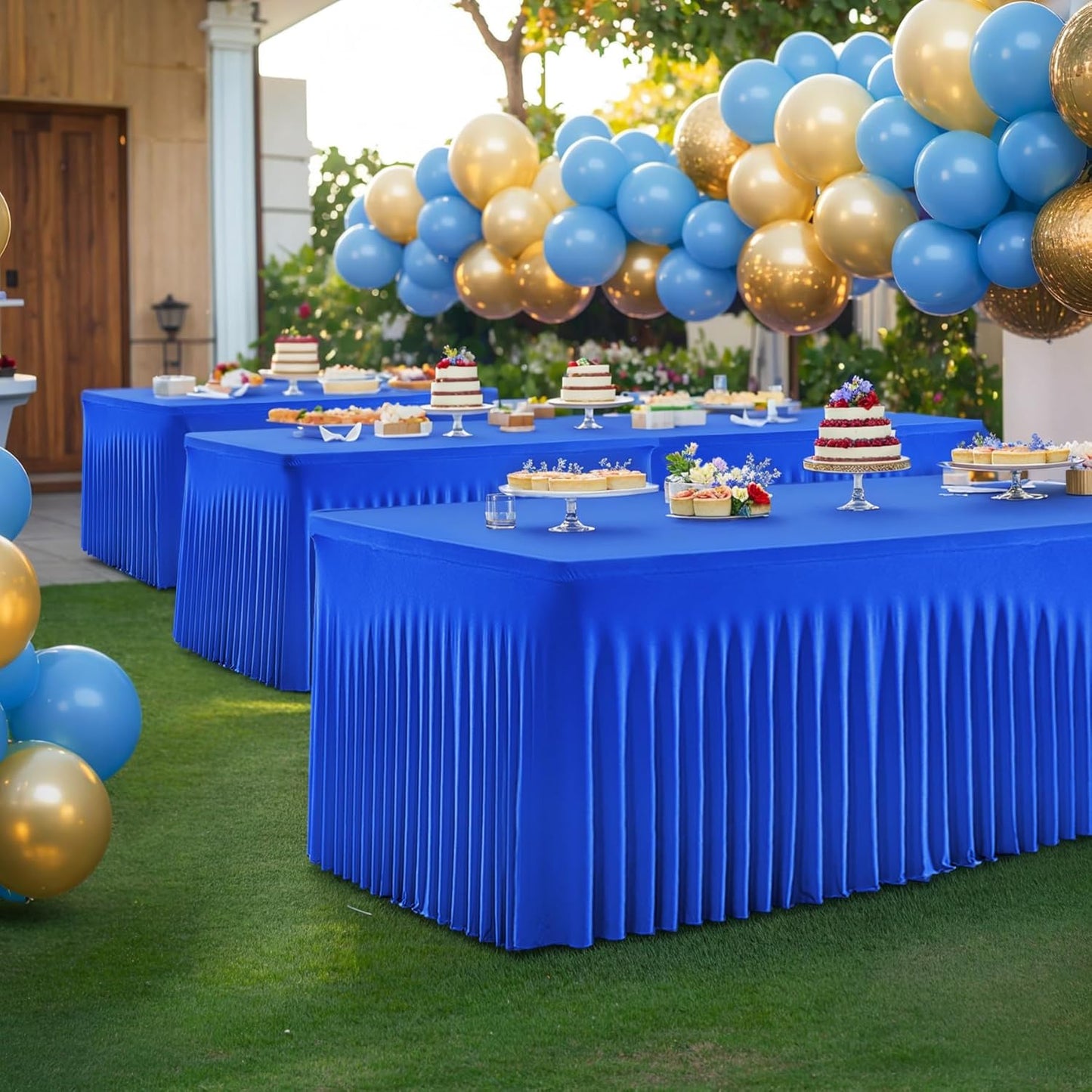 6 Pack Spandex Royal Blue Fitted Table Cloth for 6ft Rectangle Tables Blue Tablecloth Stretch Table Covers Skirt Wrinkle Free Banquet Tablecloths for Parties Wedding