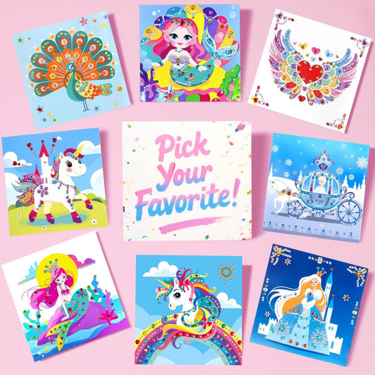 Marlrin Unicorn & Princess Diamond Art Kit for Kids Ages 3-8,Easy Arts and Crafts with 1000+ Gem Stickers,Gem Art Christmas Birthday Gift for Girls 4-7