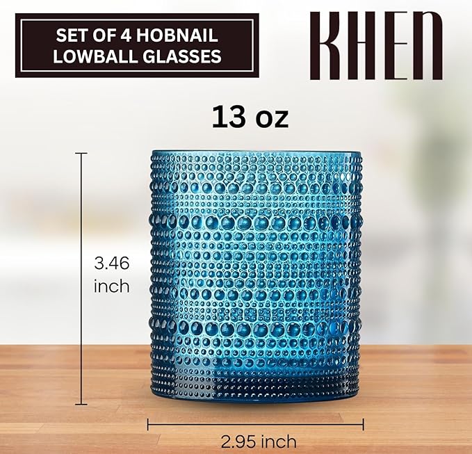 Khen Plastic Hobnail Drinking Glasses Set of 6 Neutral Tones Cups 14oz, Shatterproof & Unbreakable Acrylic Beaded Design, BPA-Free, Dishwasher Safe Indoor/Outdoor Drinkware for Water, Juice, Cocktails