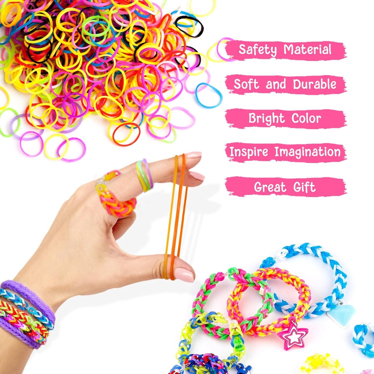 UUEMB 6000+ Rubber Band Bracelet Kit, Colorful Loom Bracelet Making Kit with Storage Box, DIY Art Craft Kit with Charms Beads for Beginners Kids Girls Boys Birthday Party Christmas Gift