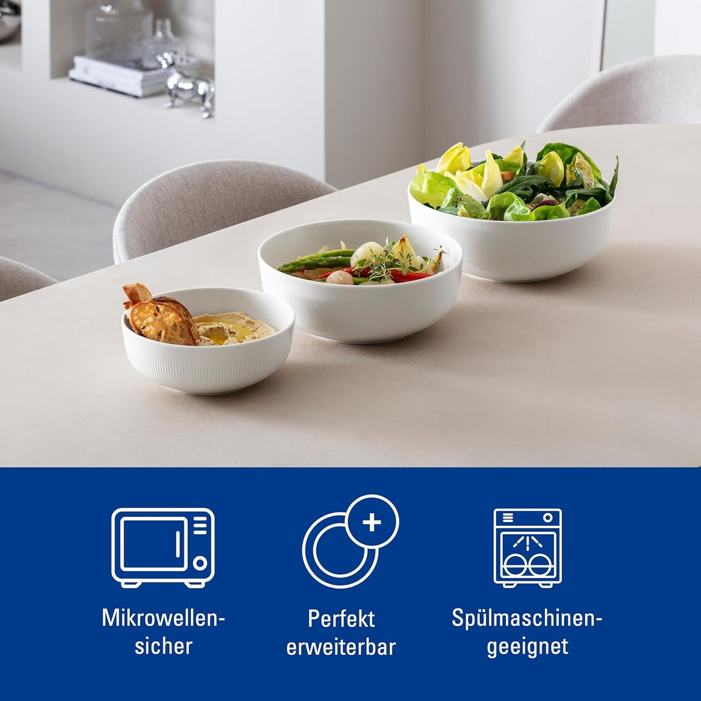 Villeroy & Boch Afina Gourmet Large Serving Bowl, Premium Porcelain, Made in Germany, Dishwasher and Microwave Safe, 10.25x 10.25x 4 in, Stackable, White