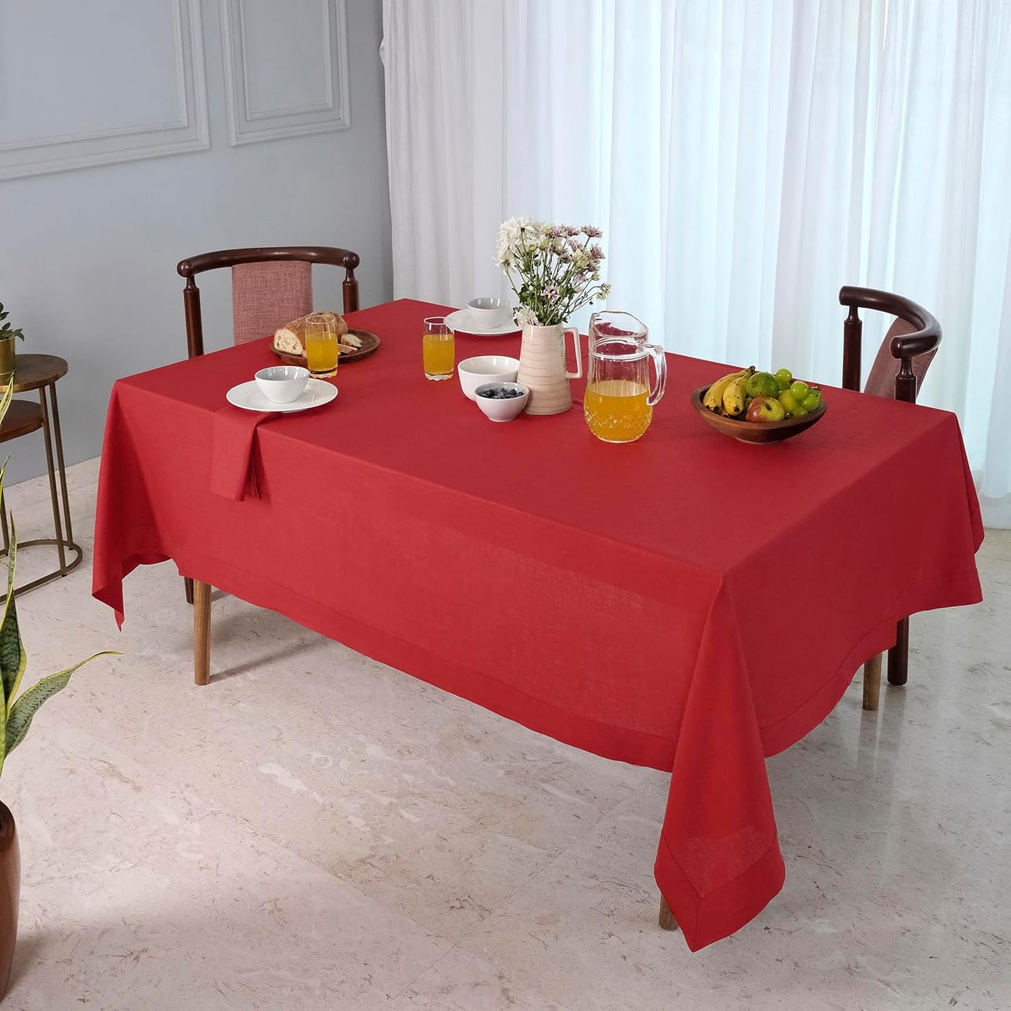 D'Moksha Homes Red Linen Tablecloth 60 x 144 Inch - 100% Pure Linen Table Cloth for Rectangle Tables - Machine Washable Tablecloth for Fall, Autumn and Halloween