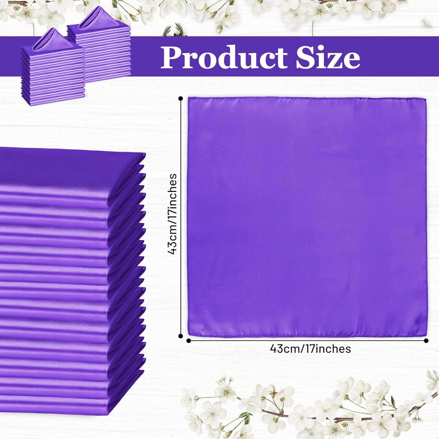 Bailarina 40 Pack Purple Satin Napkins,17x17 Inches Wedding Napkins Square Soft Silky Table Napkins Bulk Decorative Elegant Cloth Napkin for Party Decoration, Banquet,Wedding,Graduation