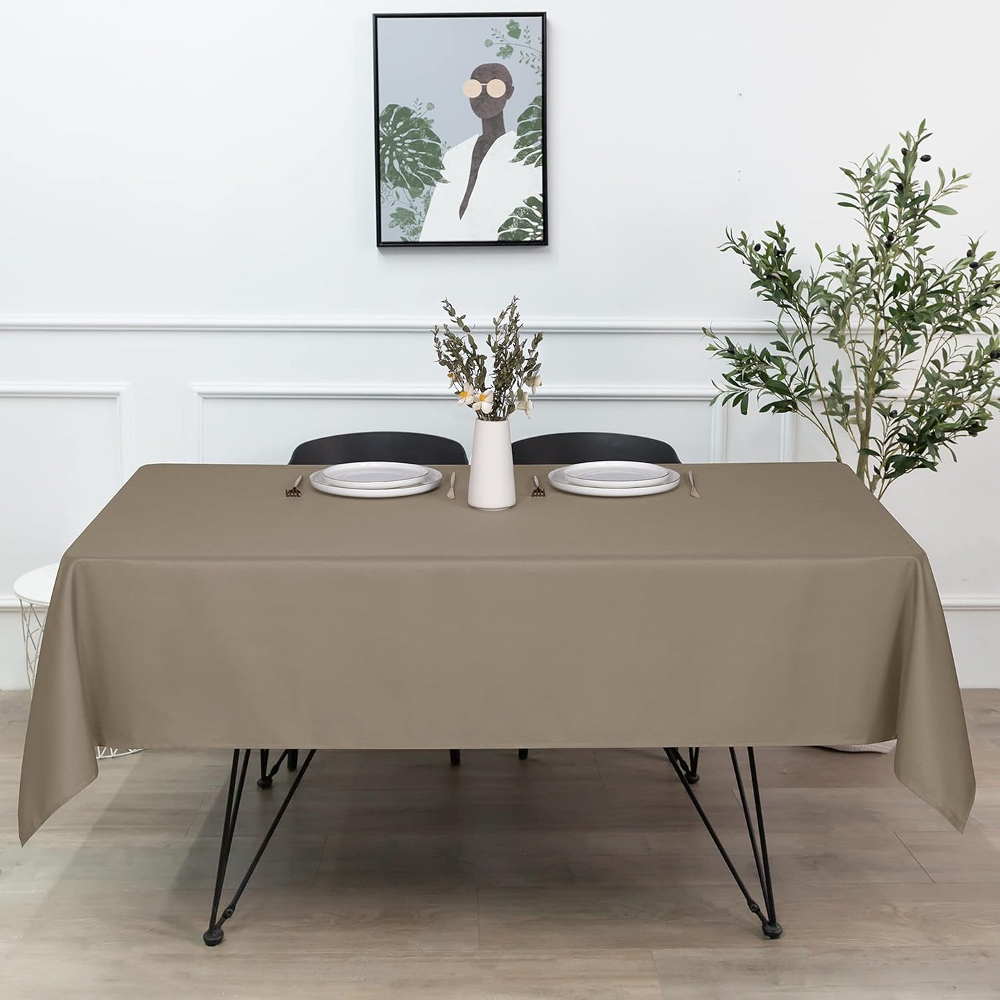 sancua Rectangle Tablecloth - 60 x 84 Inch - Stain and Wrinkle Resistant Washable Polyester Table Cloth, Decorative Fabric Table Cover for Dining Tables, Buffet Parties and Camping, Taupe