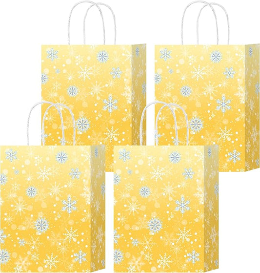 HongXingHai Christmas Gift Bags with Handles, 16 Pack Kraft Paper Bags with Snowflake Design, Reusable Holiday Party Favor Bags for Christmas, Winter Birthday, Wedding, Shopping, Small Gifts