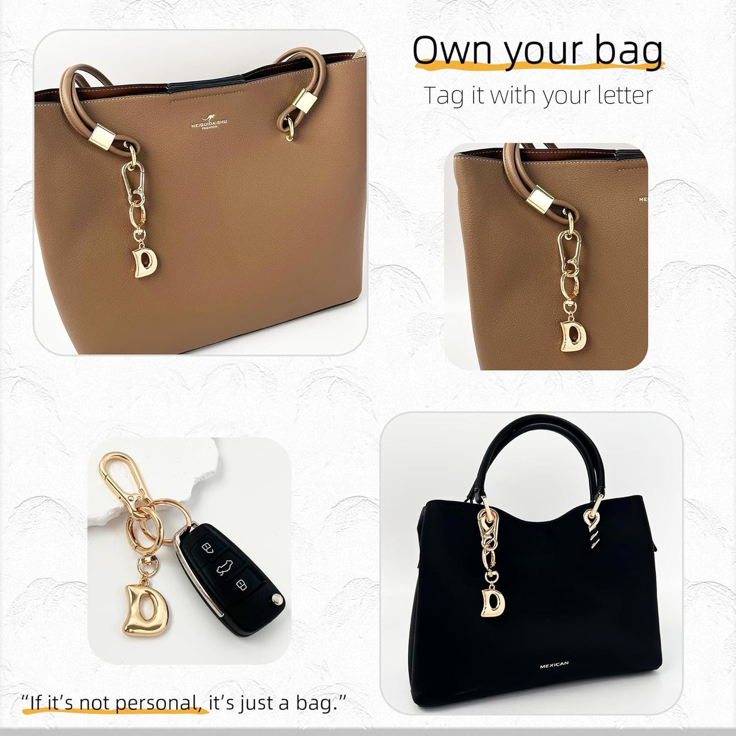 Gold Bubble Heart Initial Bag Charms for Handbags – Cute Initial Letter Keychain for Women, Purse Charms, Gold Gift