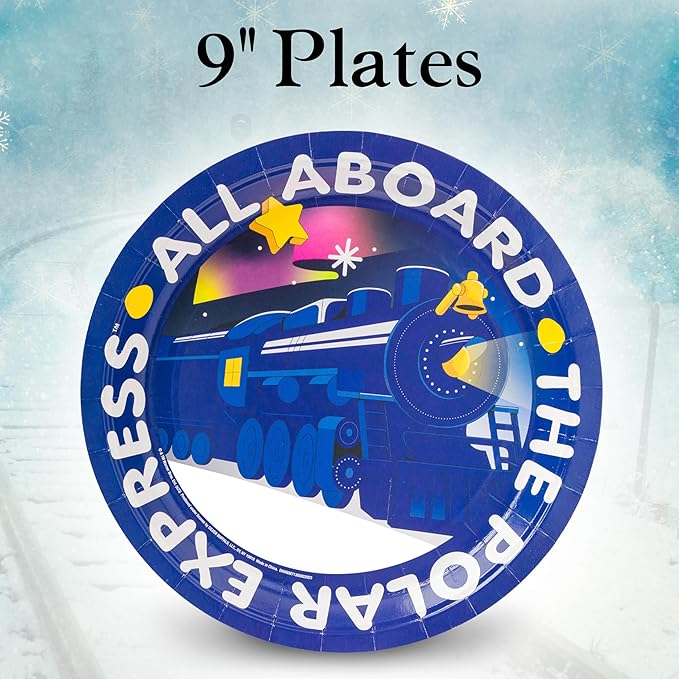 Silver Buffalo The Polar Express All Aboard Christmas Holiday Train 32 Pack Partyware Disposable Paper Plates and Napkins